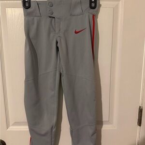Nike Kids' Gray Baseball Pants with Red Accents Size XS